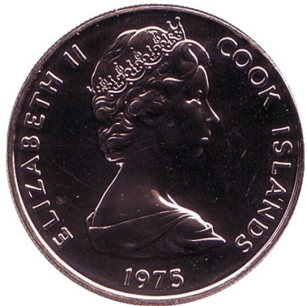 Монета 10 центов. 1975 год, Острова Кука. (Отметка монетного двора: "FM"). Апельсин. Монета 10 центов. 1975 год, Острова Кука. (Отметка монетного двора: "FM"). Апельсин.