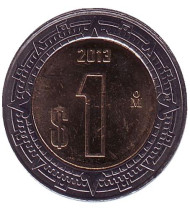 Монета 1 песо. 2013 год, Мексика. Монета 1 песо. 2013 год, Мексика.