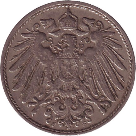 Монета 10 пфеннигов. 1907 год (F), Германская империя. Монета 10 пфеннигов. 1907 год (F), Германская империя.