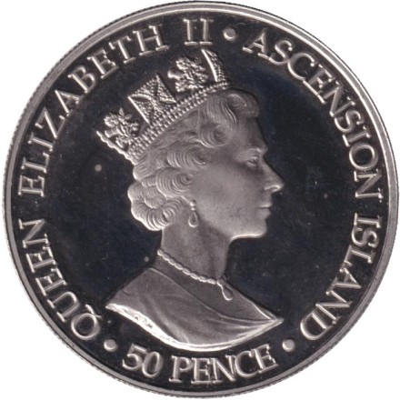 Монета 50 пенсов. 2002 год, Остров Вознесения. 50 лет правлению Королевы Елизаветы II.