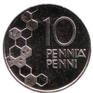 Монета 10 пенни. 2001 год, Финляндия. Монета 10 пенни. 2001 год, Финляндия.
