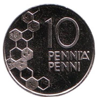 Монета 10 пенни. 2001 год, Финляндия.
