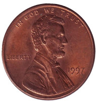 Монета 1 цент. 1997 год (P), США. Линкольн. Монета 1 цент. 1997 год (P), США. Линкольн.