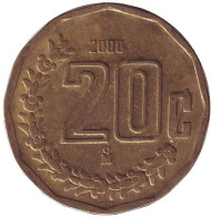 Монета 20 сентаво. 2000 год, Мексика.