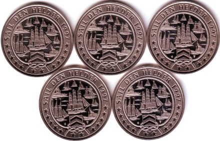 Парусный фестиваль в Ден Хелдере. Набор монетовидных жетонов (5 шт.). 1997 год, Нидерланды.