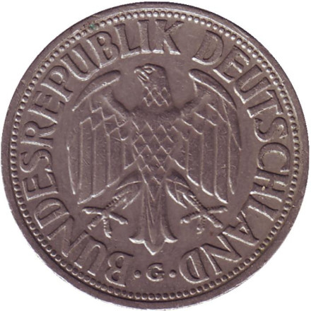 Монета 1 марка. 1950 год (G), ФРГ. Монета 1 марка. 1950 год (G), ФРГ.