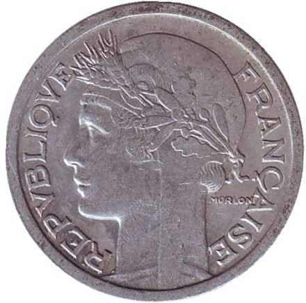 Монета 1 франк. 1945 (B) год, Франция.