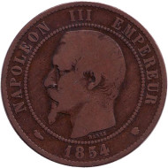 Монета 10 сантимов. 1854 год (MA), Франция. Наполеон III. Монета 10 сантимов. 1854 год (MA), Франция. Наполеон III.