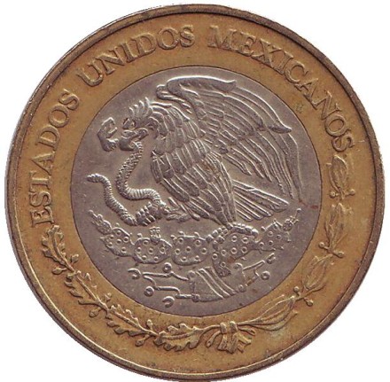 Монета 10 песо. 2001 год, Мексика. Смена тысячелетия. Монета 10 песо. 2001 год, Мексика. Смена тысячелетия.