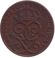 Монета 1 эре. 1938 год, Швеция. Монета 1 эре. 1938 год, Швеция.