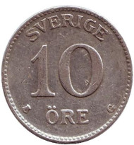 Монета 10 эре. 1940 год, Швеция. (Вар. II). Монета 10 эре. 1940 год, Швеция. (Вар. II).