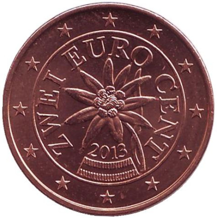 Монета 2 цента, 2013 год, Австрия.