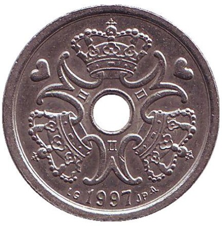 Монета 1 крона. 1997 год, Дания.