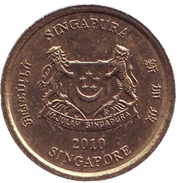 Монета 5 центов. 2010 год, Сингапур. Монстера деликатесная. Монета 5 центов. 2010 год, Сингапур. Монстера деликатесная.