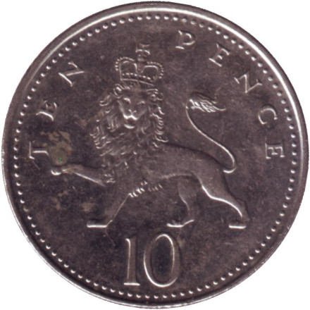 Монета 10 пенсов. 2003 год, Великобритания. Лев.
