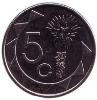 Монета 5 центов. 2015 год, Намибия. UNC. Цветок алоэ. Монета 5 центов. 2015 год, Намибия. UNC. Цветок алоэ.