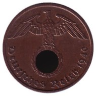 Монета 2 рейхспфеннига. 1940 год, Германия (Третий Рейх). (E). Монета 2 рейхспфеннига. 1940 год, Германия (Третий Рейх). (E).