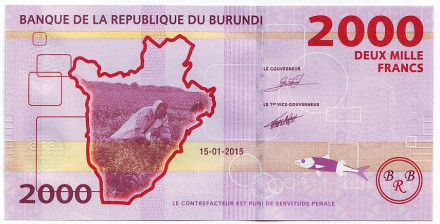 Банкнота 2000 франков. 2015 год, Бурунди.
