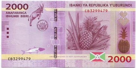 Банкнота 2000 франков. 2015 год, Бурунди.
