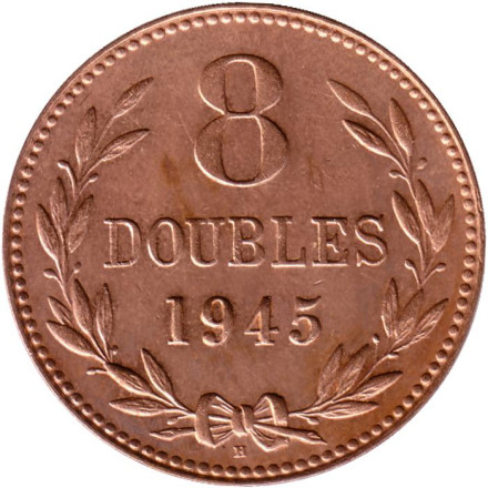 Монета 8 дублей. 1945 год, Гернси.