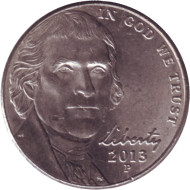 Монета 5 центов. 2013 год (P), США. Джефферсон. Монтичелло. Монета 5 центов. 2013 год (P), США. Джефферсон. Монтичелло.