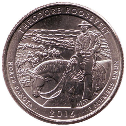 Монета 25 центов (P). 2016 год, США. Национальный парк Теодор Рузвельт. Парк № 34.