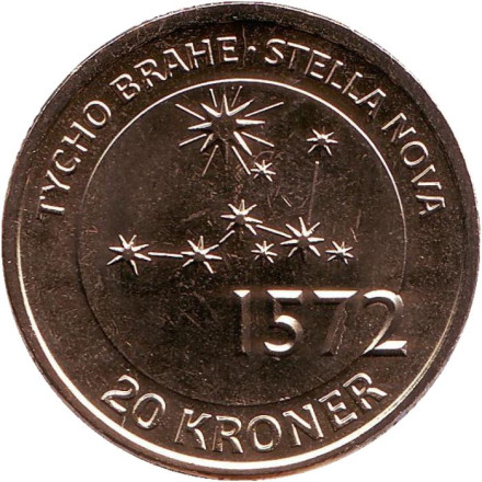 Монета 20 крон. 2013 год, Дания. Тихо Браге.
