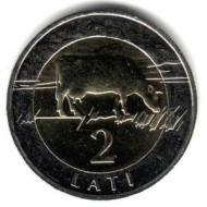 Монета 2 лата, 2009 год, Латвия. Корова. Монета 2 лата, 2009 год, Латвия. Корова.