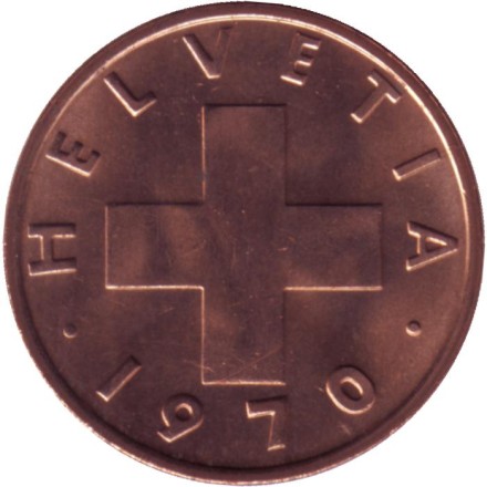 Монета 2 раппена. 1970 год, Швейцария. UNC. Монета 2 раппена. 1970 год, Швейцария. UNC.