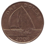 Монета 1 доллар. 2009 год, Бермудские острова. Парусник. Монета 1 доллар. 2009 год, Бермудские острова. Парусник.