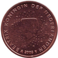 Монета 2 цента. 2003 год, Нидерланды. Монета 2 цента. 2003 год, Нидерланды.
