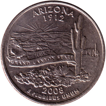 Монета 25 центов (D). 2008 год, США. Аризона. Штат № 48.