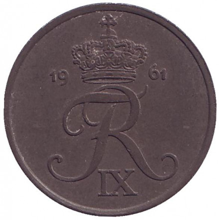 Монета 5 эре. 1961 год, Дания. Монета 5 эре. 1961 год, Дания.