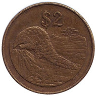 Монета 2 доллара. 2001 год, Зимбабве. Степной ящер (саванный панголин). Монета 2 доллара. 2001 год, Зимбабве. Степной ящер (саванный панголин).