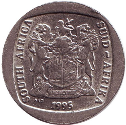 Монета 5 рандов. 1995 год, ЮАР. Антилопа гну.