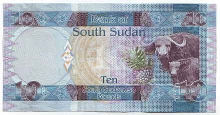 Банкнота 10 фунтов. 2011 год, Южный Судан. Джон Гаранг де Мабиор. Африканский буйвол.