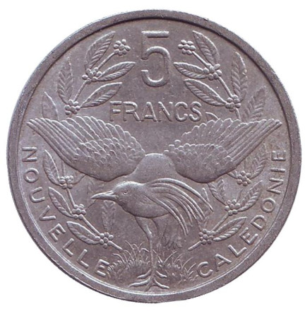 Монета 5 франков. 1952 год, Новая Каледония. Птица кагу.