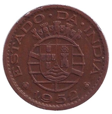 Монета 1 танга (60 рейсов). 1952 год, Индия в составе Португалии.