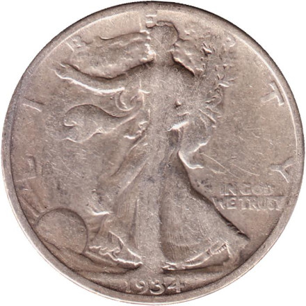 Монета 50 центов. 1934 год, США. Шагающая свобода. (Без отметки монетного двора).