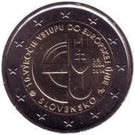Монета 2 евро, 2014 год, Словакия. 10 лет вступления Республики Словакия в Евросоюз. Монета 2 евро, 2014 год, Словакия. 10 лет вступления Республики Словакия в Евросоюз.