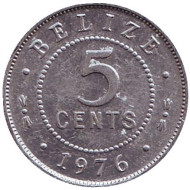 Монета 5 центов. 1976 год, Белиз. Монета 5 центов. 1976 год, Белиз.