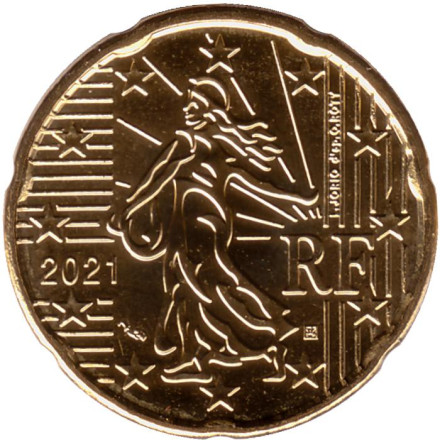Монета 20 центов. 2021 год, Франция.