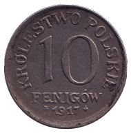 Монета 10 фенигов. 1917 год, Польша. (Германская оккупация). Монета 10 фенигов. 1917 год, Польша. (Германская оккупация).