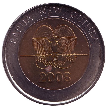 Монета 2 кина. 2008 год, Папуа - Новая Гвинея. 35 лет банку.