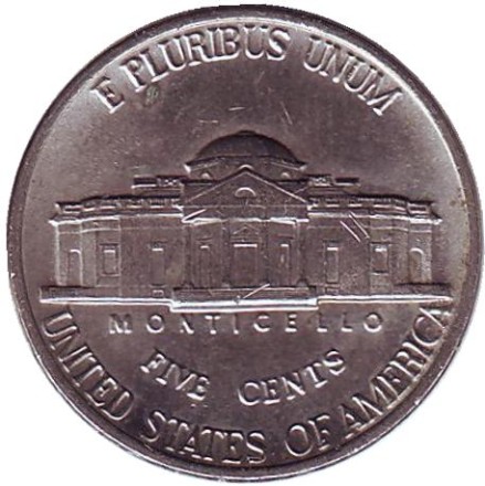 Монета 5 центов. 1988 год (D), США. Джефферсон. Монтичелло. Монета 5 центов. 1988 год (D), США. Джефферсон. Монтичелло.