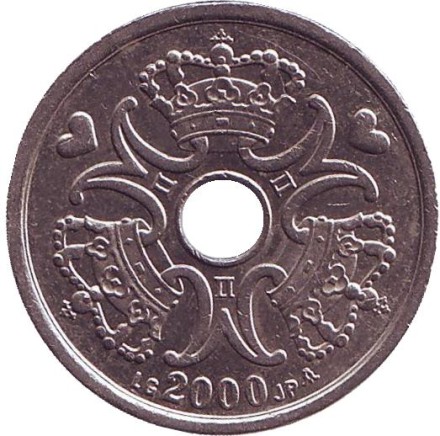 Монета 2 кроны. 2000 год, Дания.