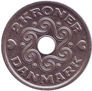 Монета 2 кроны. 2000 год, Дания. Монета 2 кроны. 2000 год, Дания.