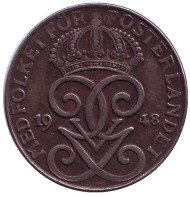 Монета 2 эре. 1948 год, Швеция. Монета 2 эре. 1948 год, Швеция.
