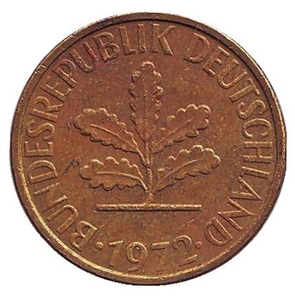 Монета 5 пфеннигов. 1972 год (G), ФРГ. Дубовые листья.