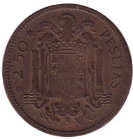 Монета 2,5 песеты. 1953 год, Испания. (56 внутри звезды) Монета 2,5 песеты. 1953 год, Испания. (56 внутри звезды)